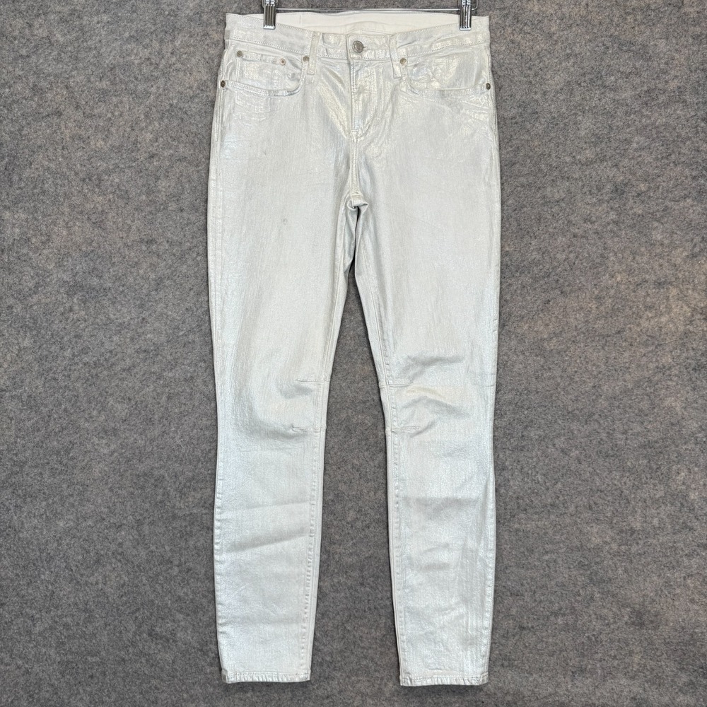 Helmut Lang Ankle Metallic Shiny‎ Glossy Coated Jeans Womens 28 Pants Silver NEW